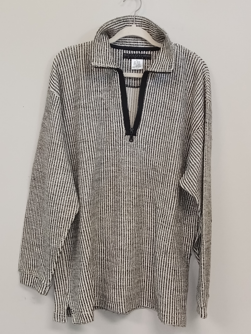 BC Clothing Women's Black White Heavyweight Ribbed 1/4 Zip Tweed Sweater Large